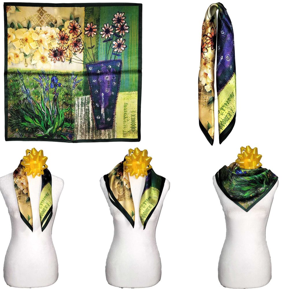 NWT Genuine 100% Mulberry Silk Satin Scarf 21"x21" Small Square Shawl 54721